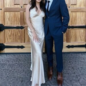 Meshki Nadia Maxi Satin Dress With Back Cowl - Gold